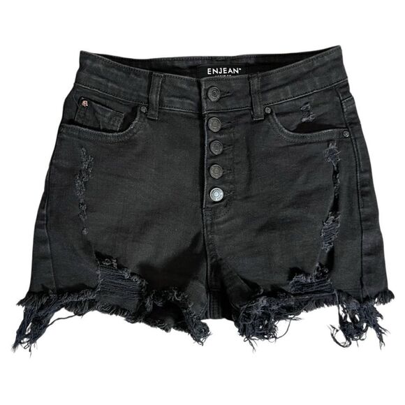 ENJean high waist frayed bottom distressed jean shorts Black Size Small - Picture 1 of 12